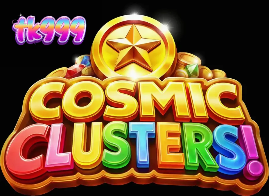 Cosmic Clusters slot game interface showing neon galaxy theme and cluster symbols